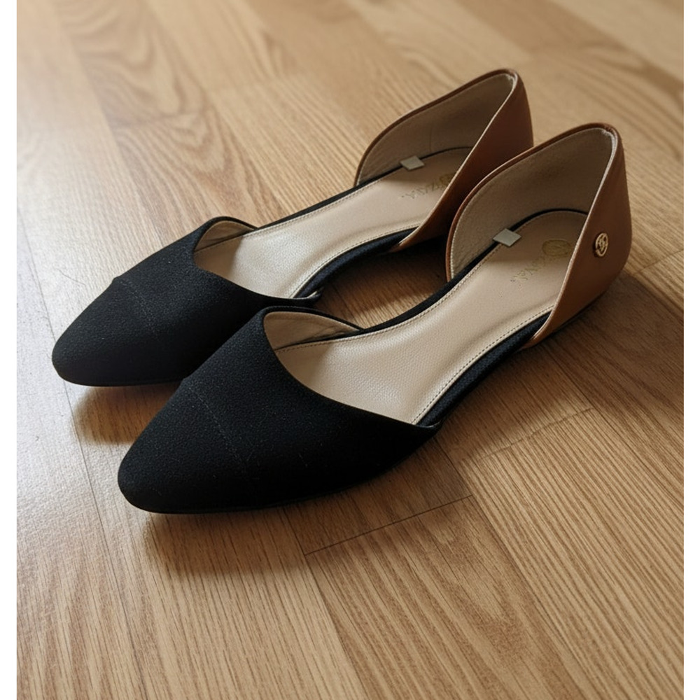 Merona Women's D'Orsay Flats Size 9.5 Two-Tone Black Tan Pointed Toe